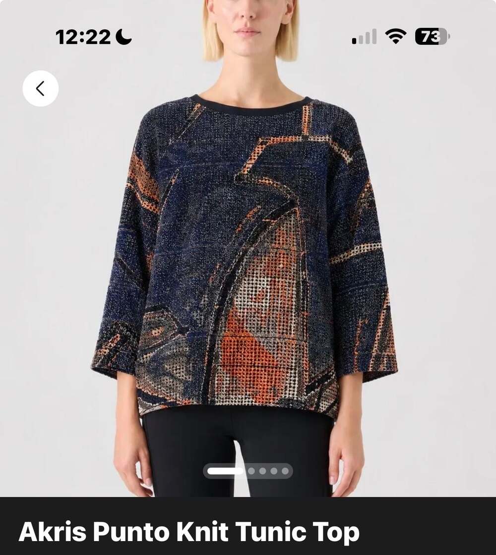 Akris Punto Knit Tunic Top US 14 Blue Orange Abstract Art Print